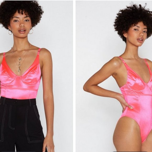 Nasty Gal Tops - Nasty Gal Love Hangover Satin Cupped Bodysuit